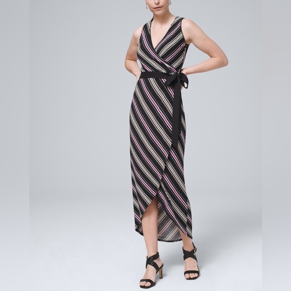 WHITE HOUSE BLACK MARKET | Striped Matte Jersey Midi Faux-Wrap Dress - Picture 3 of 4